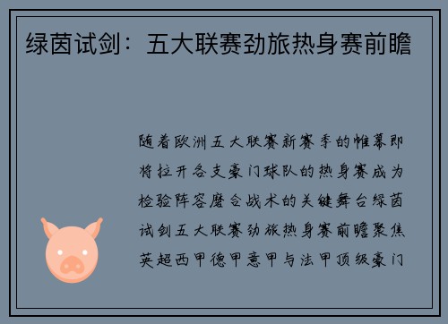 绿茵试剑：五大联赛劲旅热身赛前瞻