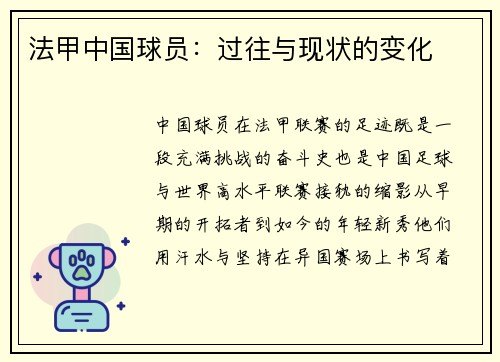 法甲中国球员：过往与现状的变化